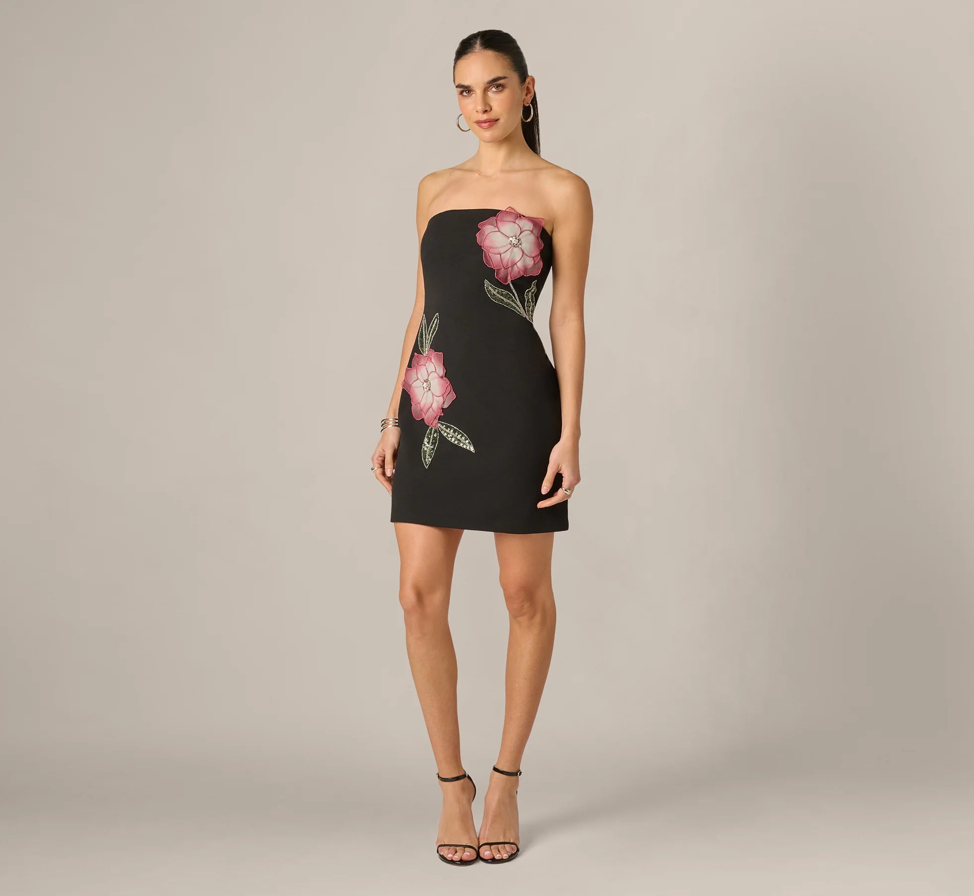 Strapless Lotus Floral Mini Dress In Black Multi