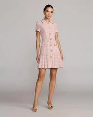 Pink Boucle Button Front Mini Dress