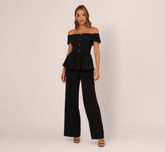 Off Shoulder Crepe Peplum Jumpsuit In Black