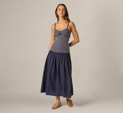 Drop Waist Chevron Cotton Midi Sundress In Navy Ivory