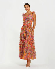 Floral V-Neck Ruffle Maxi Dress