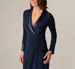 Long Sleeve Tuxedo Stretch Midi Dress In Midnight