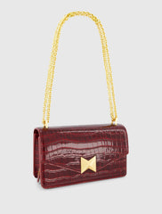 Red Crocodile Leather Shoulder Bag With Gold Hardware - FINAL SALE