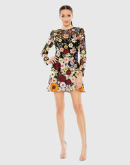 Black Floral Embroidered Long Sleeve Mini Dress - FINAL SALE