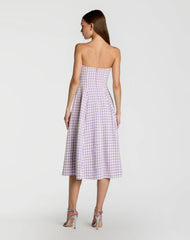 Purple Embellished Boucle Strapless Midi Dress