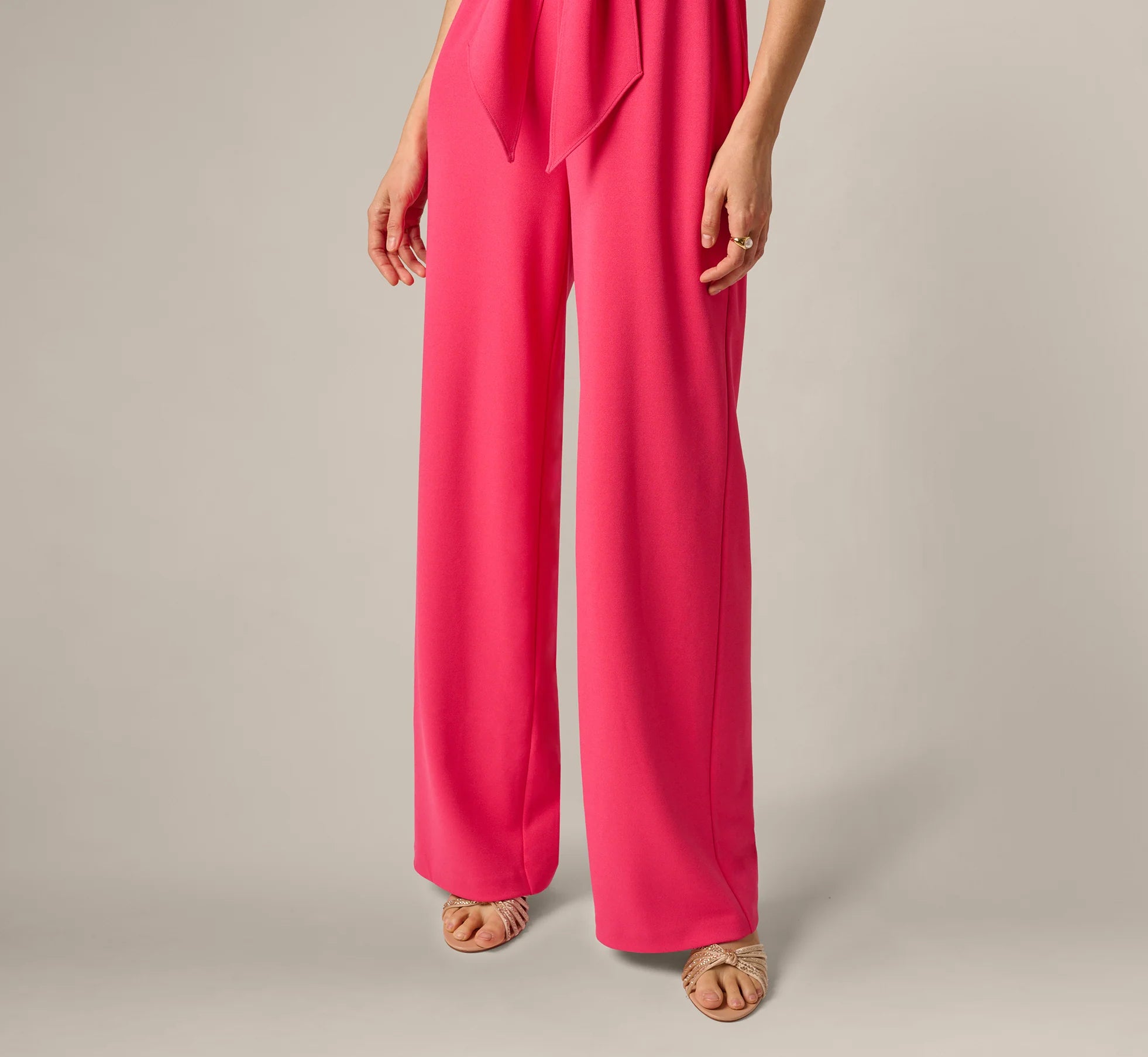 Off Shoulder Tie Front Stretch Jumpsuit In Camellia