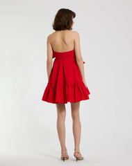 Red Faille Strapless Twist Bow Mini Dress - FINAL SALE