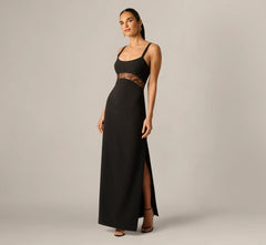 Sleeveless Lace Cutout Column Gown In Black