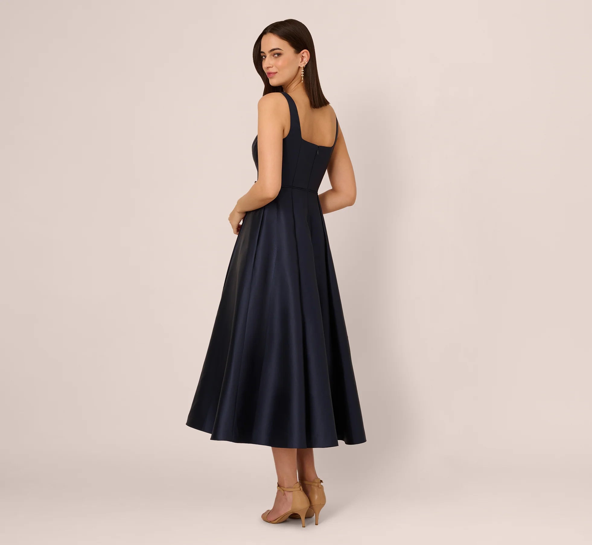 Petite Mikado Sleeveless Square Neck Midi Dress In Midnight