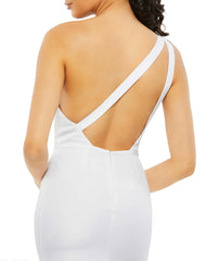 White One Shoulder Crepe Mermaid Gown