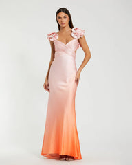 Charmeuse Ruffle Strap Crossover Ombre Gown