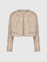 Beige Long Sleeve Cropped Boucle Jacket