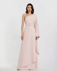 Pink Crepe One Sleeve Belted Kaftan Dress - FINAL SALE