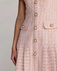 Pink Boucle Button Front Mini Dress
