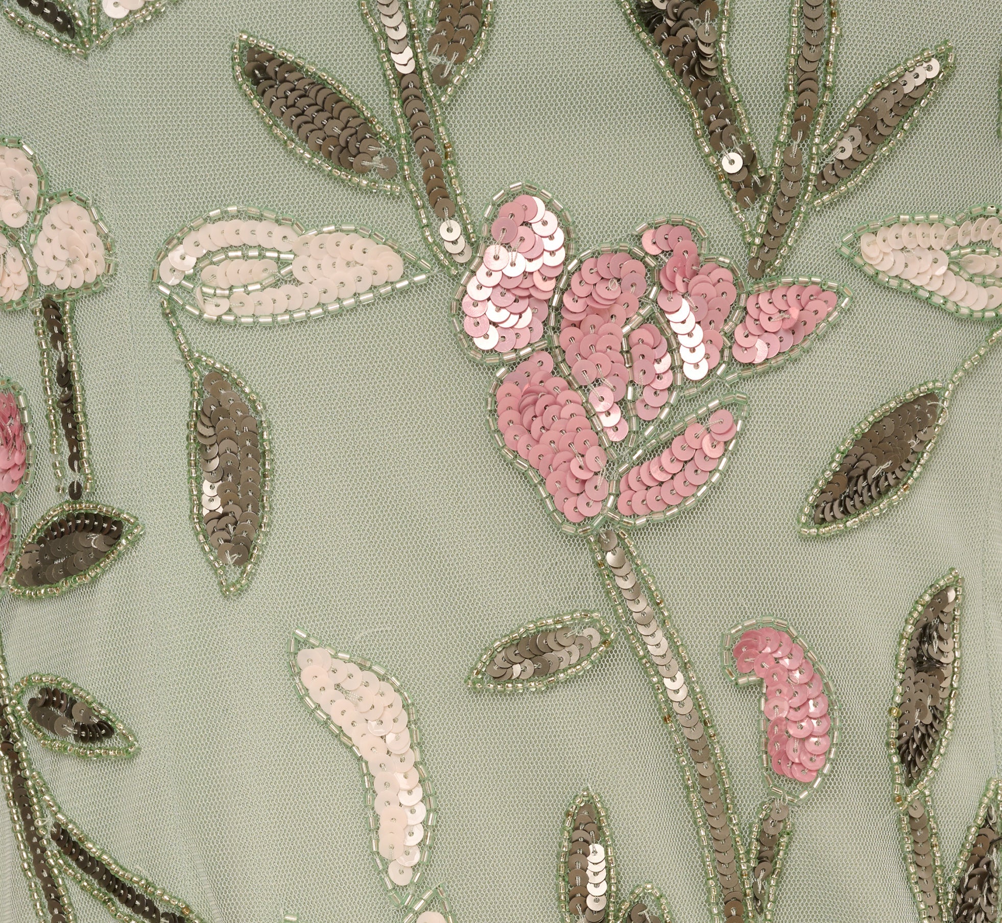 Short Sleeve Floral Beaded Square Neck Cocktail Dress In Icy Sage
