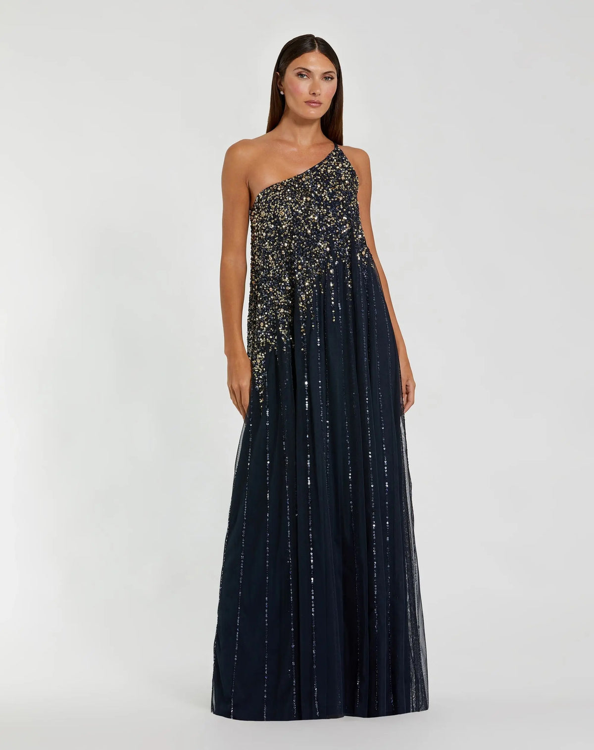 One Shoulder Embellished Trapeze A Line Gown