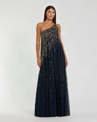 One Shoulder Embellished Trapeze A Line Gown