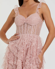 Pink Lace Ruffle Tiered Midi Dress