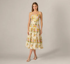 Cotton Vintage Floral Midi Sundress In Pale Yellow