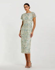 Embellished Cap Sleeve Midi Dress