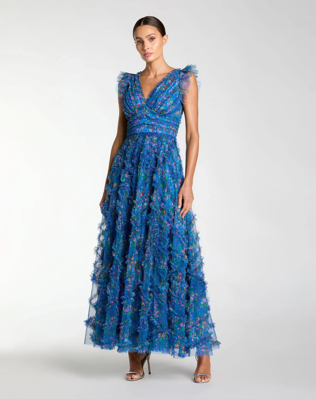 Floral V-Neck Ruffle Maxi Dress