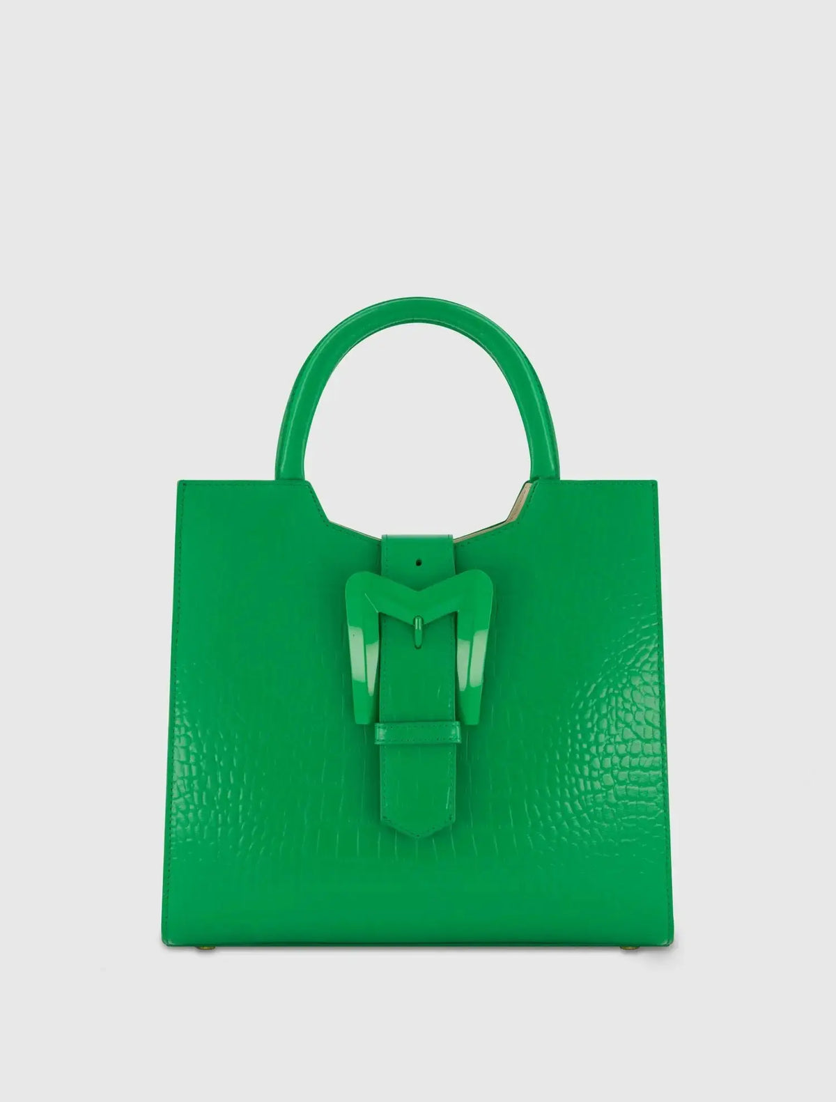 Buckled Medium Croco Leather Tote Bag with Detachable Strap