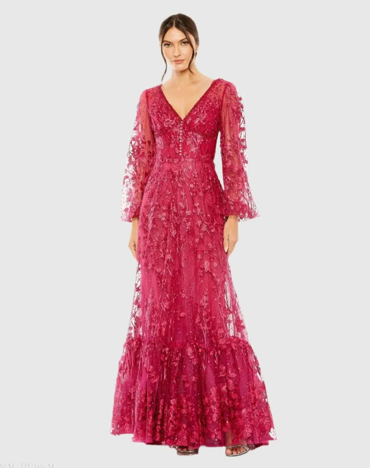 Pink Puff Sleeve A-Line Embroidered Gown - FINAL SALE