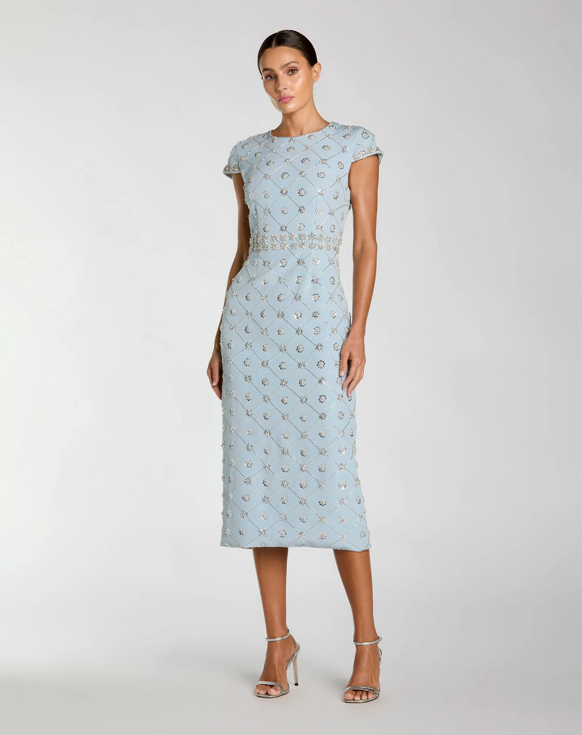 Hand Embellished High Neck Midi Dress