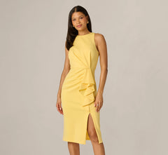 Sleeveless Draped Stretch Sheath Dress In Warm Sun