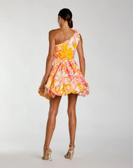 Multicolor One Shoulder Bubble Hem Faille Mini Dress