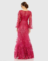 Pink Puff Sleeve A-Line Embroidered Gown - FINAL SALE