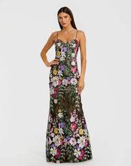 Floral Embroidered Sleeveless Bustier Gown