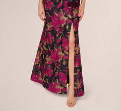 One Shoulder Jacquard Dress In Navy Pink