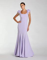 Purple Scoop Neck Mermaid Gown With Embellished Sleeves