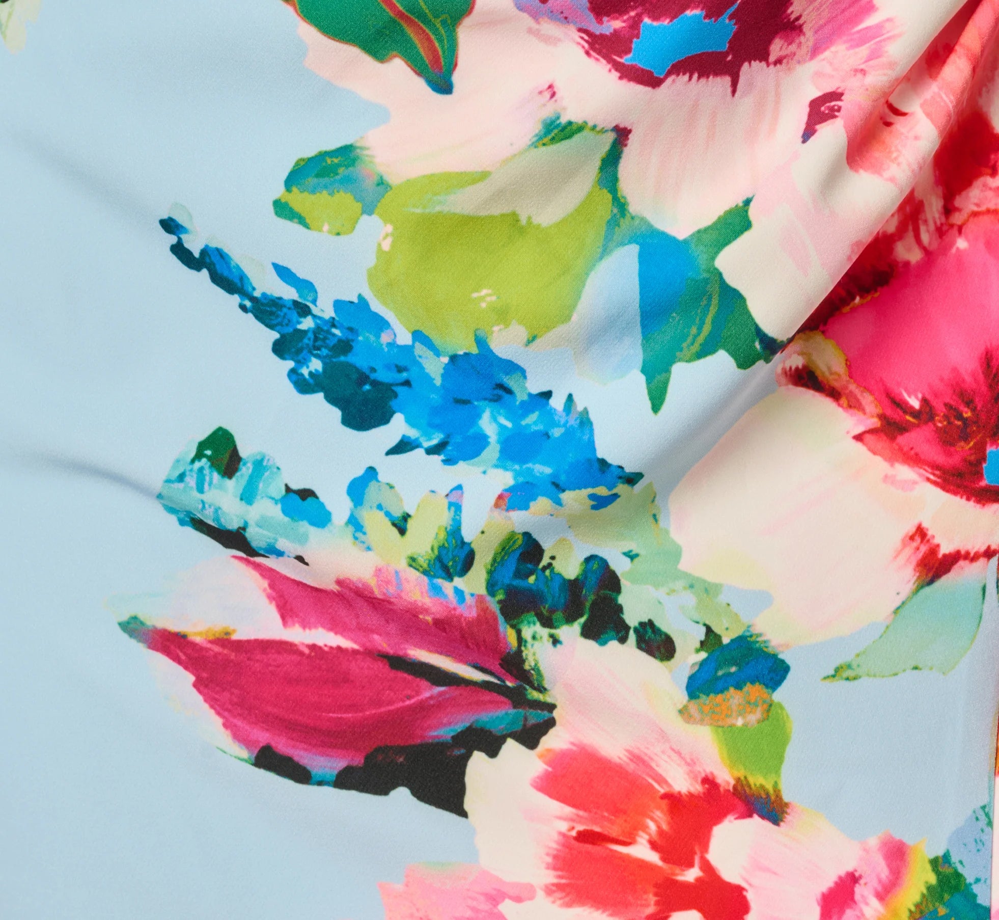 One Shoulder Floral Twill Midi Dress In Blue Multi