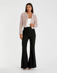 Multicolor Pearl Trim Long Sleeve Cropped Jacket