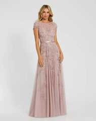 Floral Embellished Cap Sleeve Gown