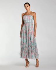 Strapless Floral Ruffle Dress