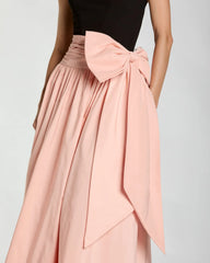Black Pink Strapless Gown With Oversized Bow