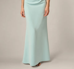 Off Shoulder Bell Sleeve Rosette Gown In Airy Aqua