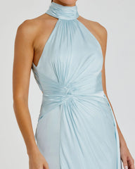 Light Blue Sleeveless Open Back Satin Gown