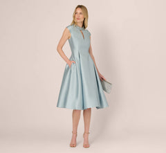 Key Hole Mikado Cap Sleeve Midi Dress In Aqua Dust