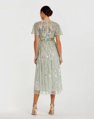 Green Embellished Short Sleeve Empire Waist Dress