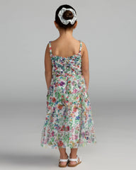 Girls Multicolor Floral Print Ruffle Mini Dress