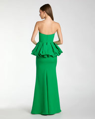 Green Strapless Peplum Trumpet Gown
