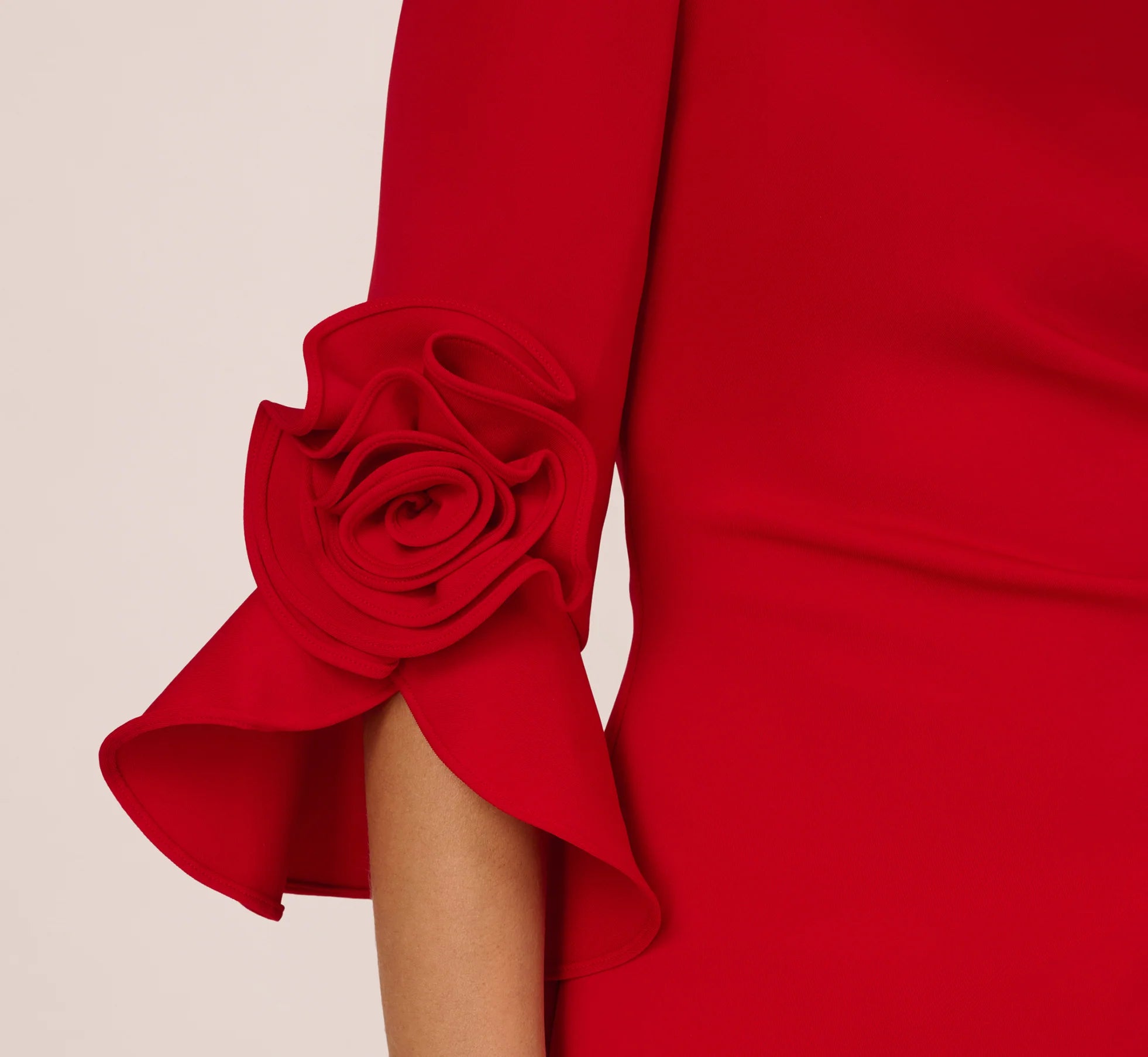 Off Shoulder Bell Sleeve Rosette Gown In Super Red