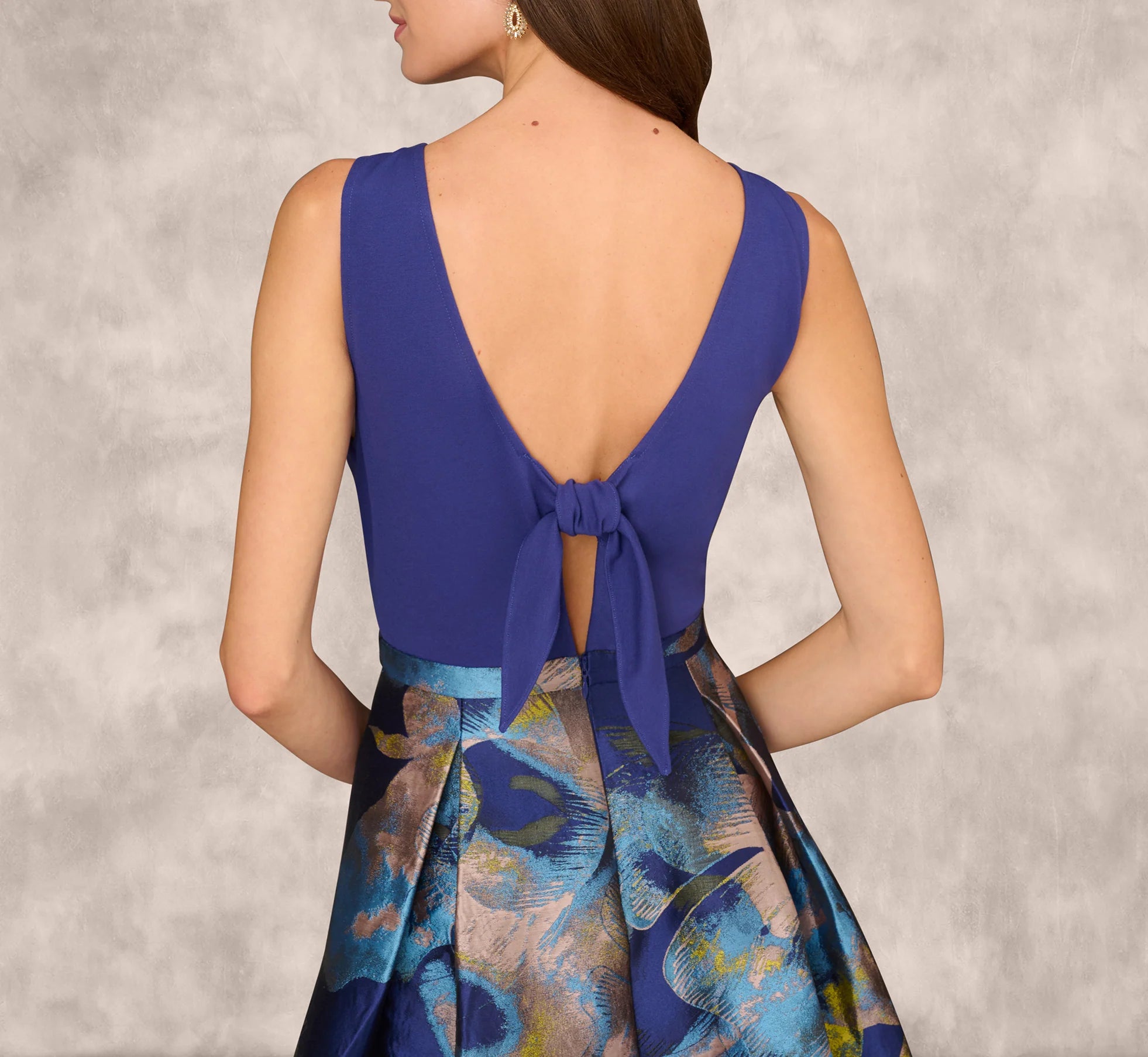 Sleeveless Floral Jacquard Combo Ballgown In Blue Yellow Multi