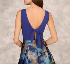 Sleeveless Floral Jacquard Combo Ballgown In Blue Yellow Multi