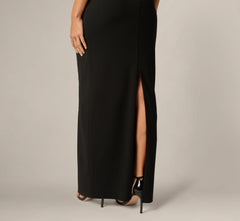 Strapless Beaded Placement Floral Gown In Black Multi