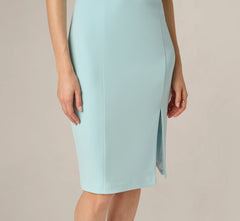 Short Split Sleeve Pearly Trim Sheath Dress In Clear Sky